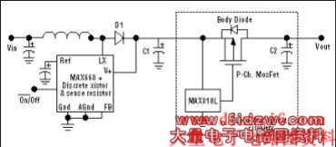 Figure 2. This boost converter with load disconnect illustrates the minimum-cost configuration.