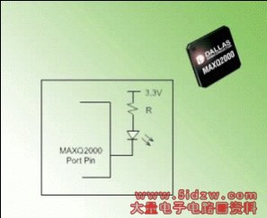 Figure 1. LED circuit that interfaces to the MAXQ2000 microcontroller.