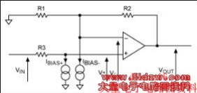 Figure 3. Adding a compensation resistor (R3) to the Figure 2 circuit cancels the effect of input bias currents.