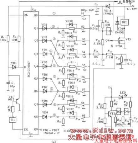 由CD4017组成的超级密码锁电路