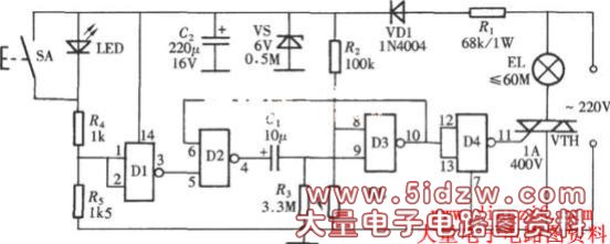 轻触式光控延时节电开关电路