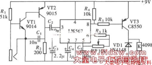 频率式电子密码锁(LM567)电路