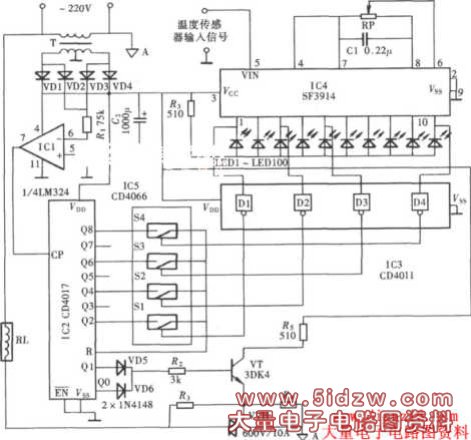 自动调功式温控器(SF3914、CD4066、CD4017)电路