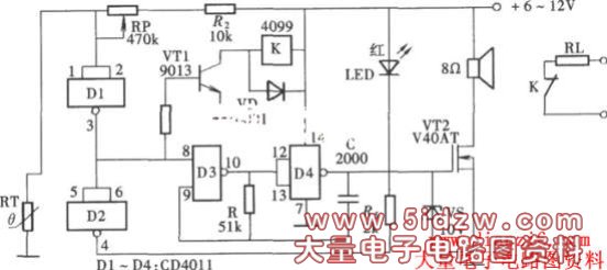 超温监测自动控制电路(CD4011)电路