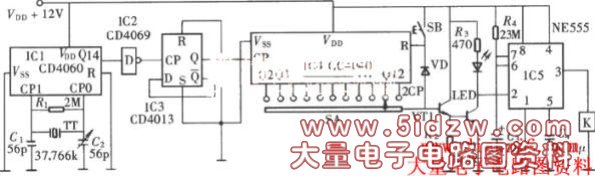 高精度可调式数字定时器(CD4060、CD4040、NE555)电路