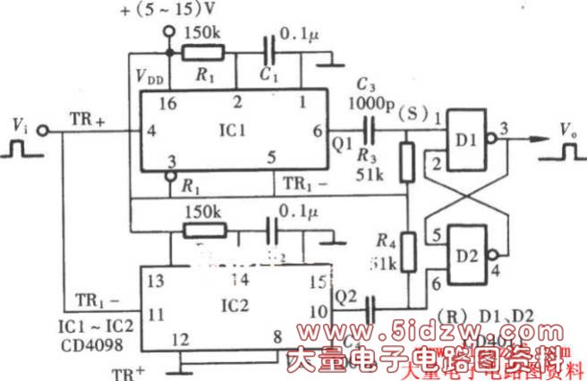 脉冲延迟电路(CD4011、CD4098)电路