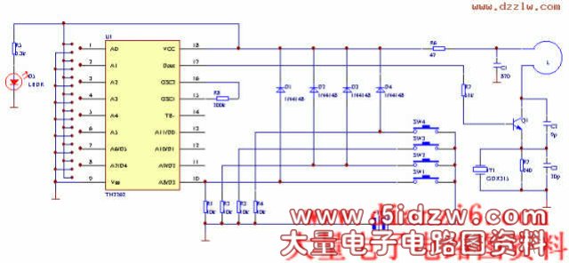 匙扣式无线编码遥控器电路1
