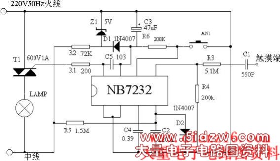 触摸无级调光调速电路NB7232应用资料
