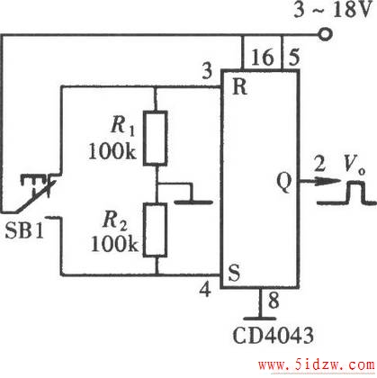 用门电路组成的防抖动开关(CD4011、CD4043)