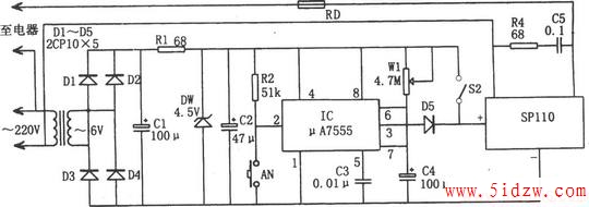 μA7555构成的交流电定时开关控制器