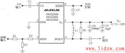 使用MAX2682的GPS接收机下变频器电路