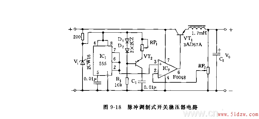 555脉冲调制式开关稳压器电路